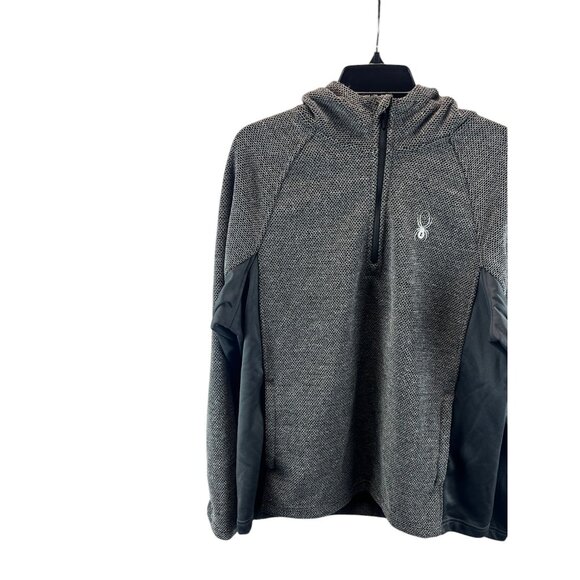 Spyder Mens Hooded Half-Zip Sweater XL Fleece-Lined Gray Black Outdoor Streetwea - Picture 1 of 12